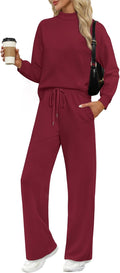 Two Piece Sets for Women Lounge Set - Mock Neck Top & Wide Leg Pants