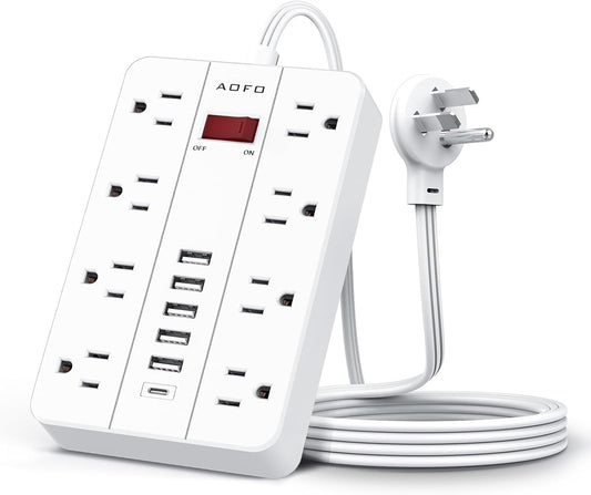 AOFO Power Strip Surge Protector: 8 Outlets, 6 USB Ports