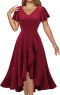 Cocktail Dresses Women V Neck Ruffle A-Line Midi - Vintage Formal