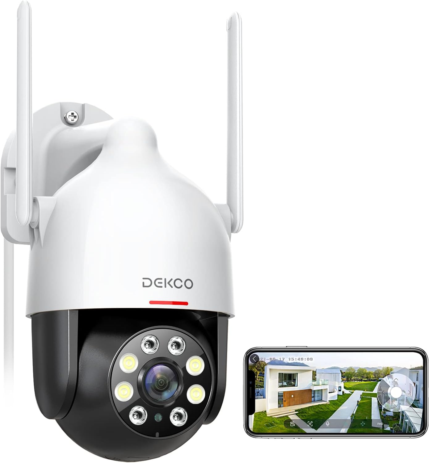 DEKCO 2K WiFi Security Cam: 360 View, Motion Detection, Siren