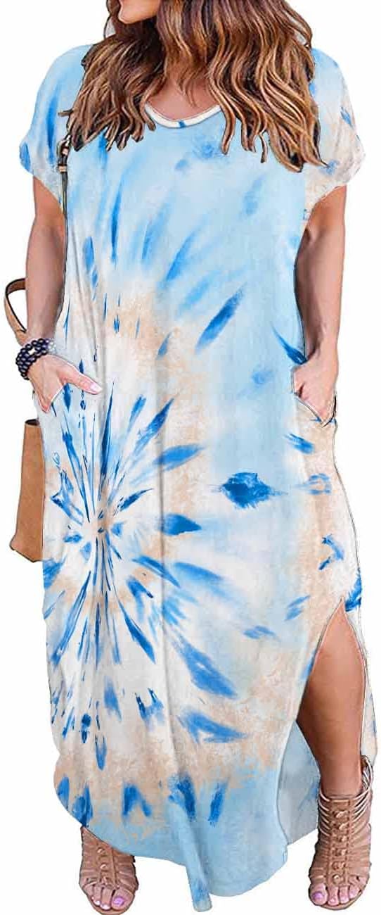 Kancystore Plus Size Maxi Dresses with Pockets for Summer Fun
