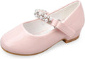 Stelle Girls Low Heel Dress Shoes with White Floral Design