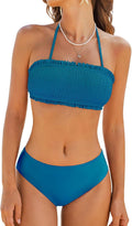 CUPSHE Smocked Bandeau Bikini Set with Removable Straps - Flattering