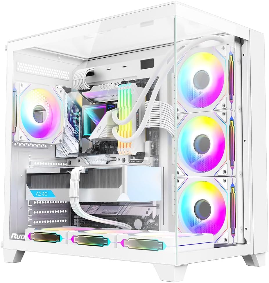 RUIX OV403 ATX Mid-Tower PC Case with ARGB Fans and Glass Panels