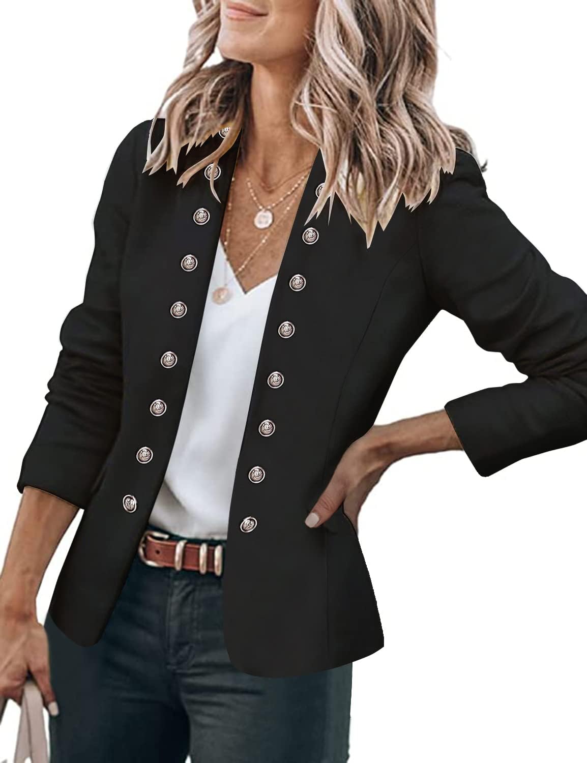 GRAPENT Women's Business Casual Blazer with Pockets and Buttons
