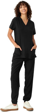 Women's V-Neck Scrubs Top & Cargo Pants Set - Comfortable 10-Pocket 2