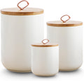 White Ceramic Canister Set with Wooden Lid - 3-Piece Kitchen Jars