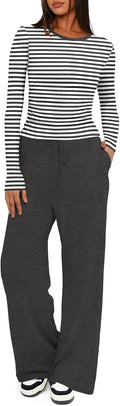 Women's 2 Piece Fall Tracksuit Set - Long Sleeve Wide Leg Lounge