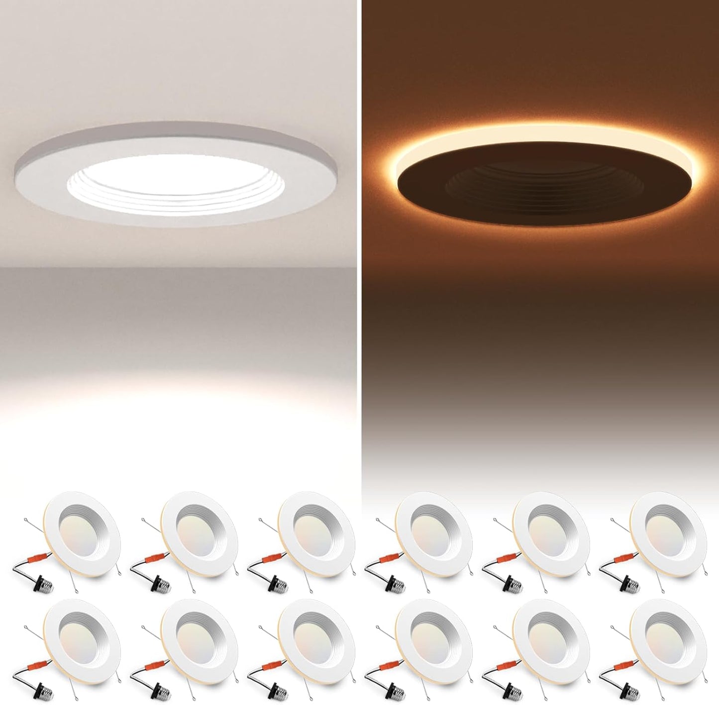 12 Pack 5/6 Inch LED Can Lights with Night Light Feature