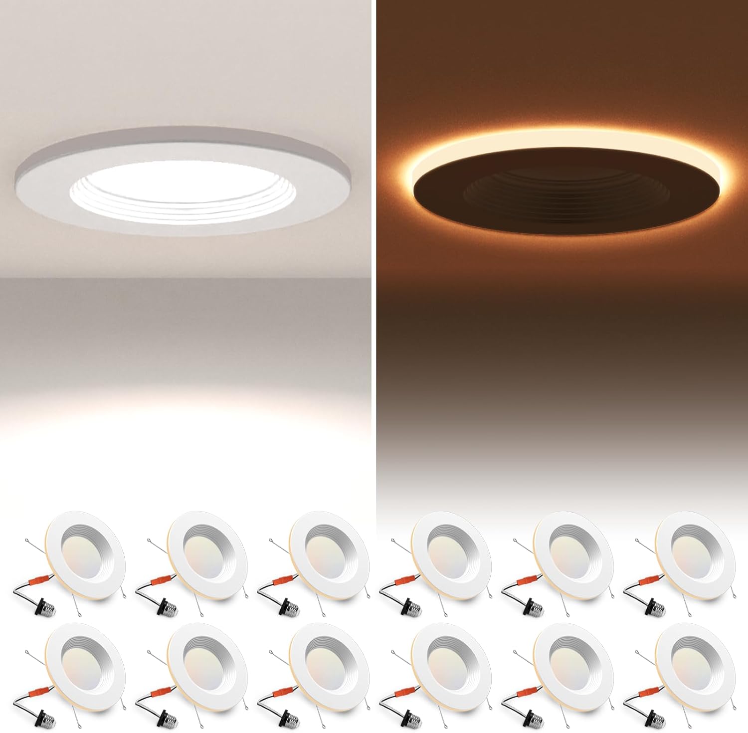 12 Pack 5/6 Inch LED Can Lights with Night Light Feature