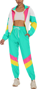 Women's Color Block 2 Piece Tracksuit Set - Lightweight 80s 90s