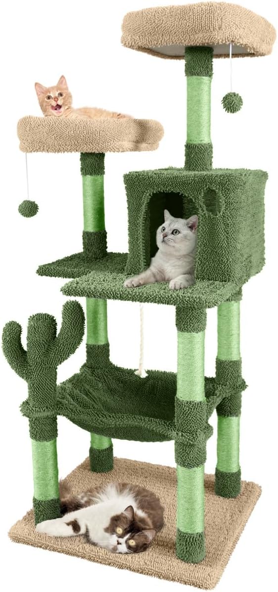 Cactus Cat Tree for Indoor Cats - 58-Inch Multi-Level Tower