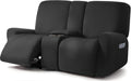 Squared Jacquard Reclining Loveseat Slipcover with Console - Stretch