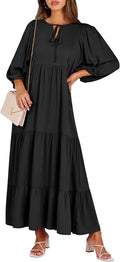 ANRABESS Womens Boho Maxi Dress V Neck Puff Sleeve - Summer Swing