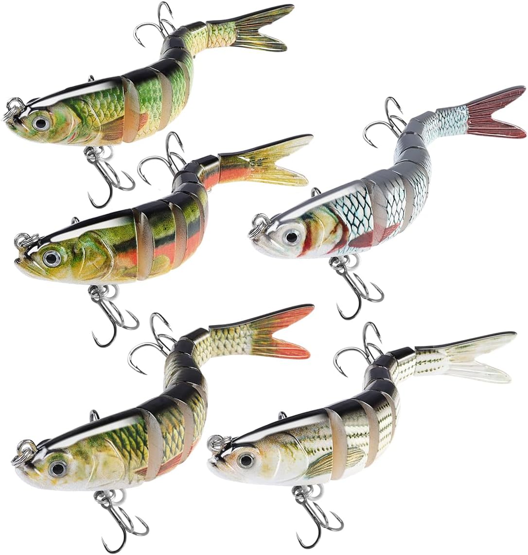 5PCS Lifelike Multi-Jointed Bass Lures - Slow Sinking Swimbait