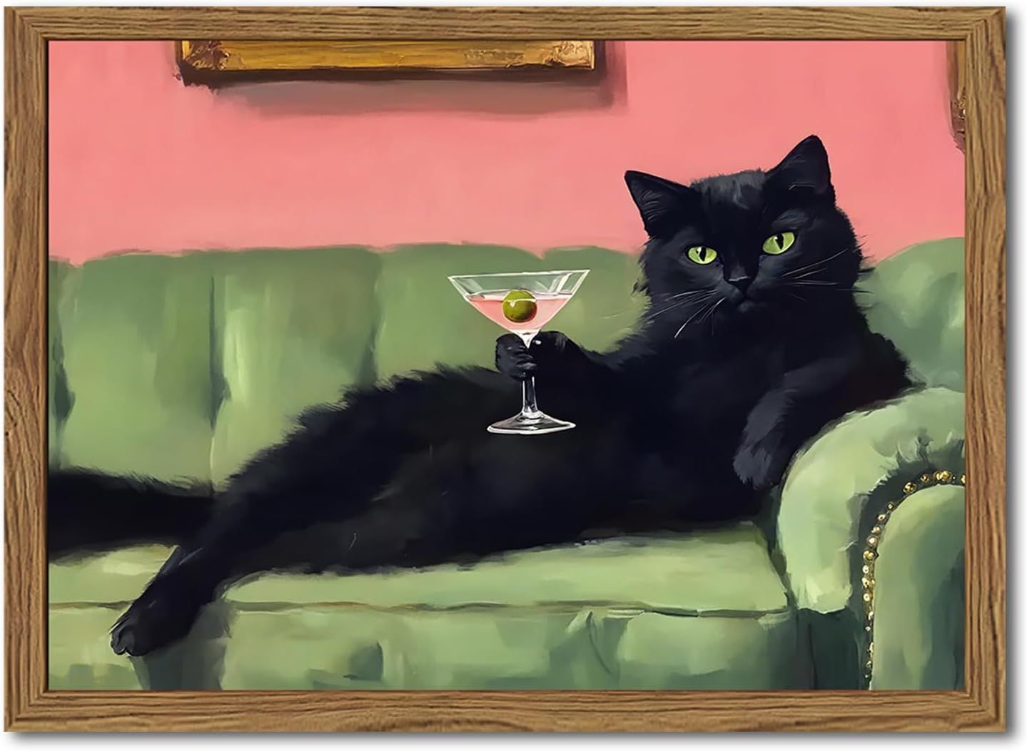 Funny Black Cat Martini Wall Art for Quirky Home Decor