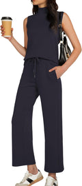 Womens Summer Two Piece Set Mock Neck Tank and Stylish Pants