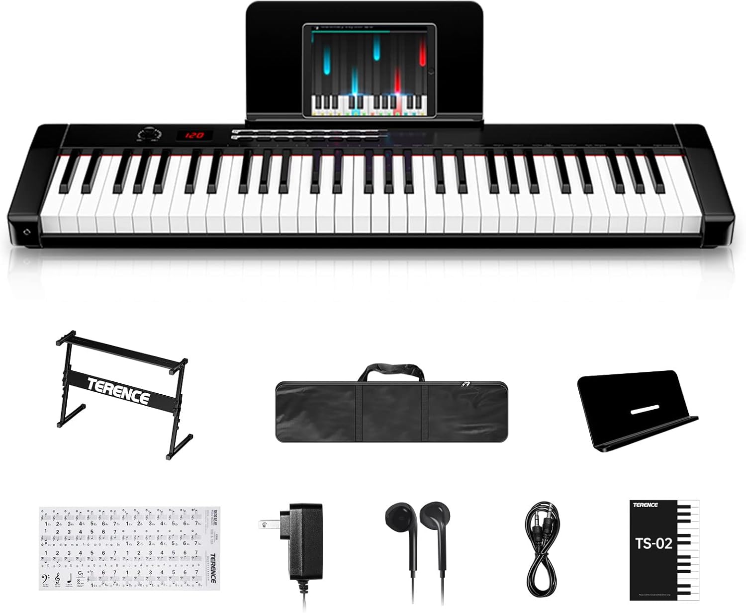 TERENCE 61-Key Keyboard Piano: Semi-Weighted with LCD Display