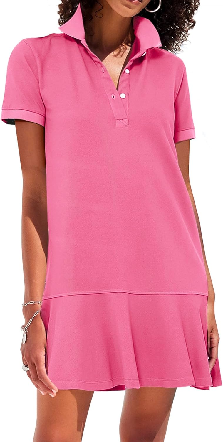 Women's Polo Dress Short Sleeve Ruffle Hem for Summer Fun