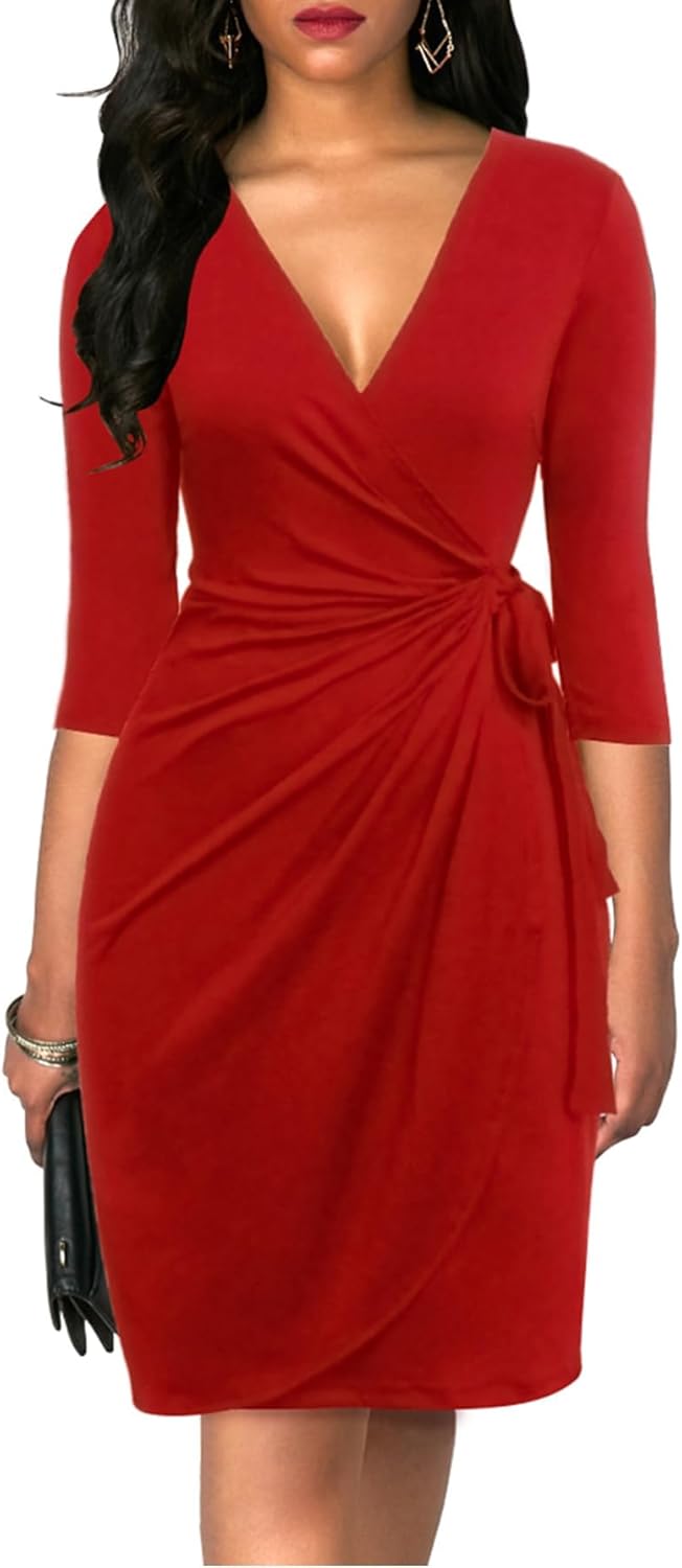Berydress Women's Classic 3/4 Sleeve V Neck Sheath Dress Review