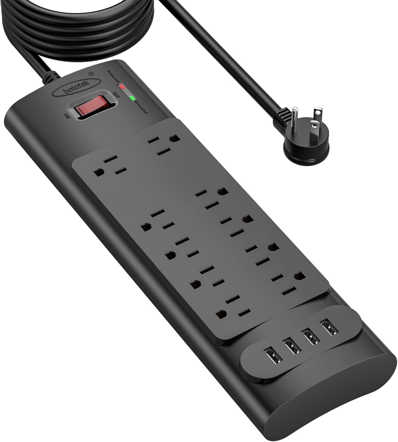 Bototek 10ft Power Strip - 10 AC Outlets, 4 USB Ports