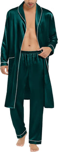 Men's Satin Robe Silky Kimono Bathrobe with Shorts Set - Lightweight