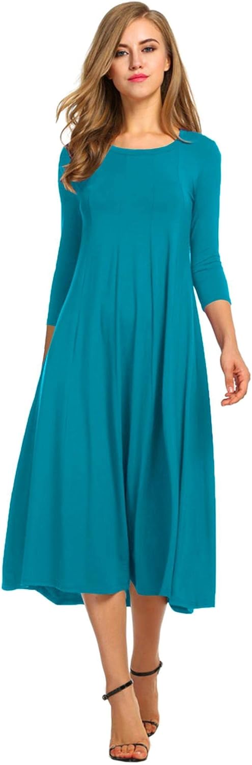 HOTOUCH Women's 3/4 Sleeve A-line Midi Long Dress for Elegance