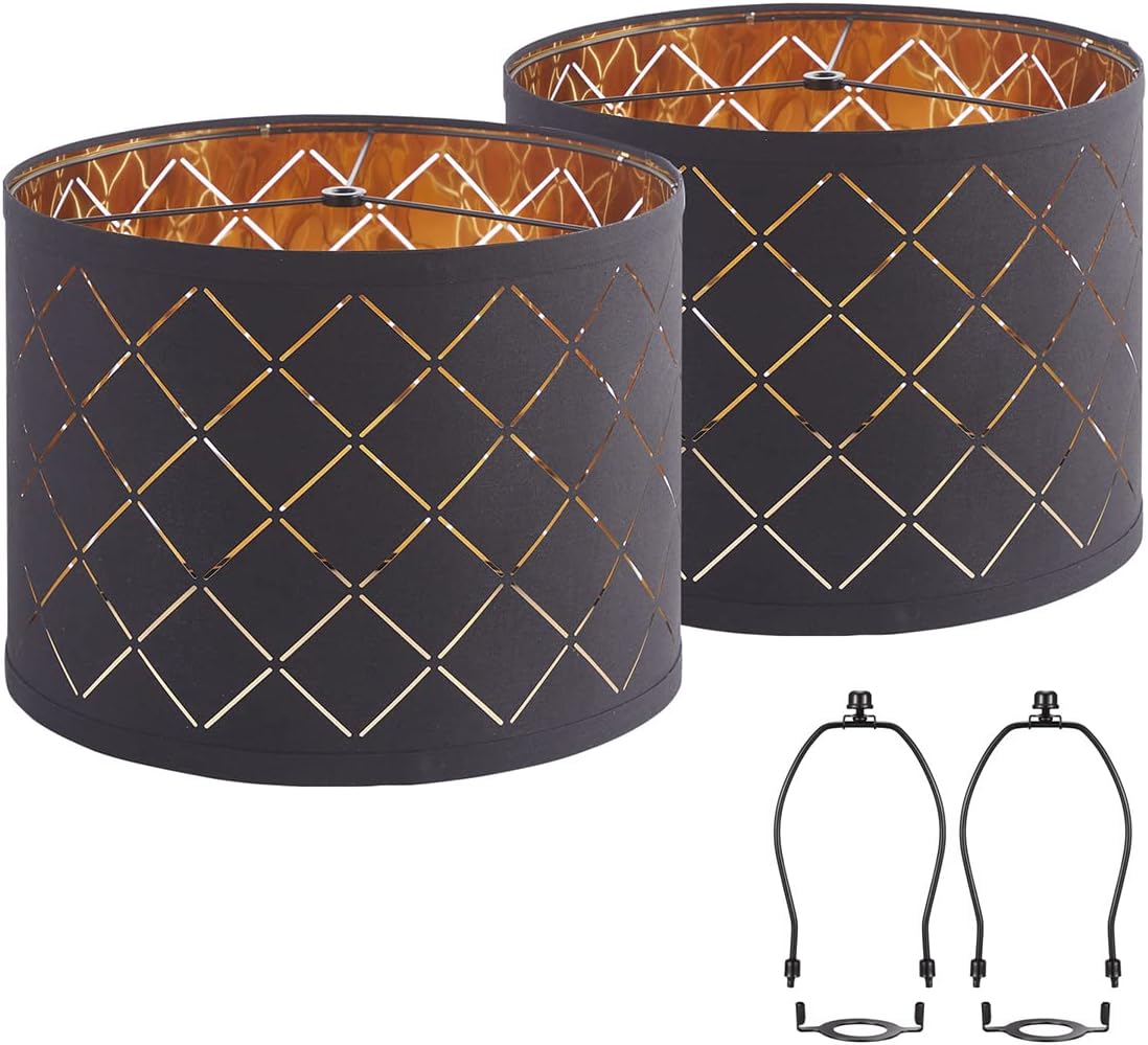 Black Lampshades for Table Floor Lamp - Natural Linen Set of 2