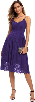 Atnlewhi Womens Spaghetti Strap V Neck Lace A Line Dress (Style TXR9)
