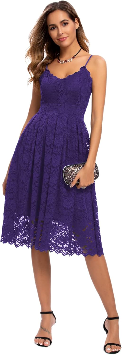 Atnlewhi Womens Spaghetti Strap V Neck A Line Lace Dress