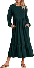 ANRABESS Long Sleeve Midi Dress - Oversized Tiered Flowy Midi