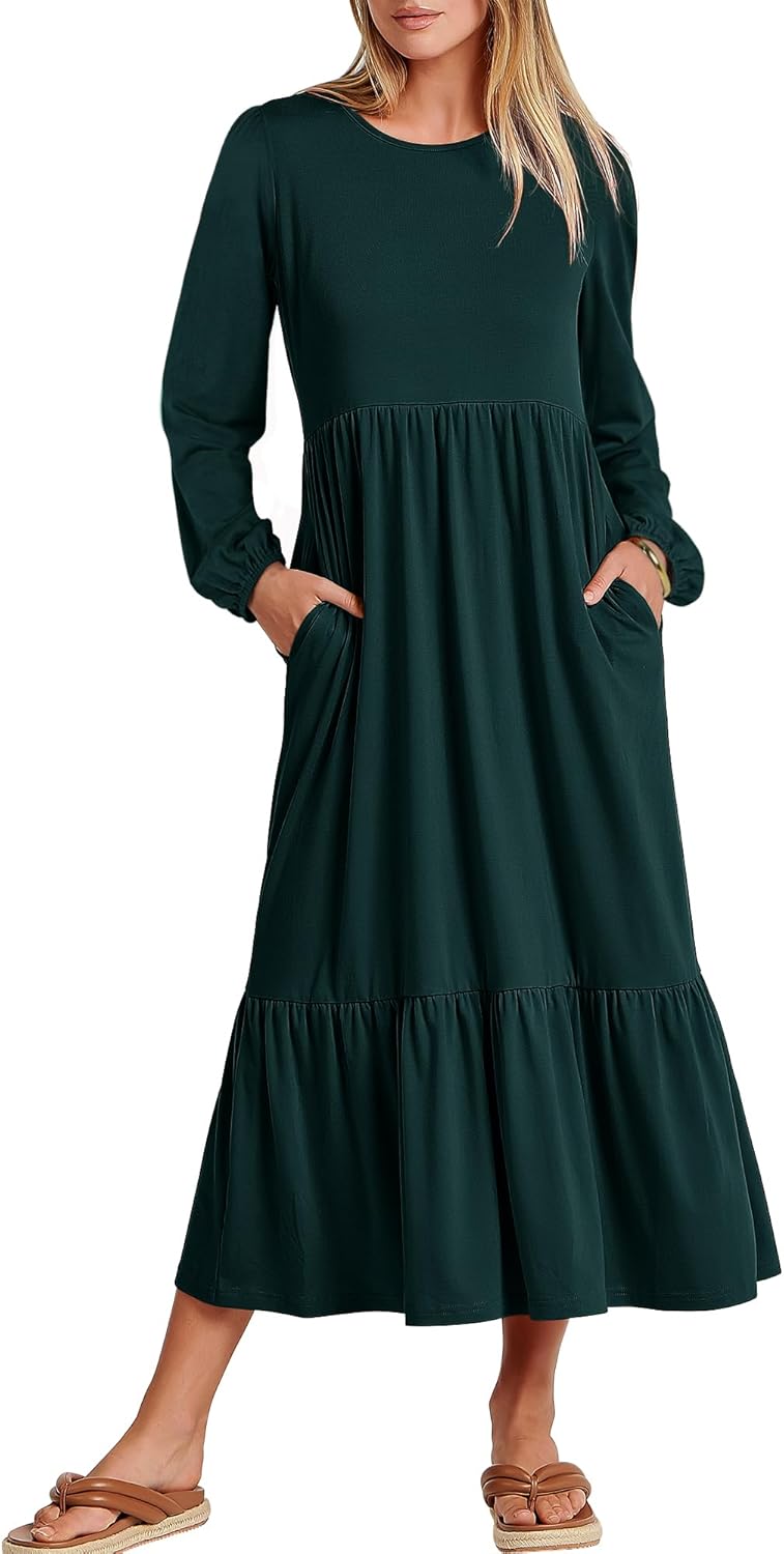 ANRABESS Long Sleeve Midi Dresses for Women with Pockets