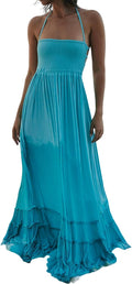 Womens Summer Boho Backless Long Cotton Rayon Dress - Flattering