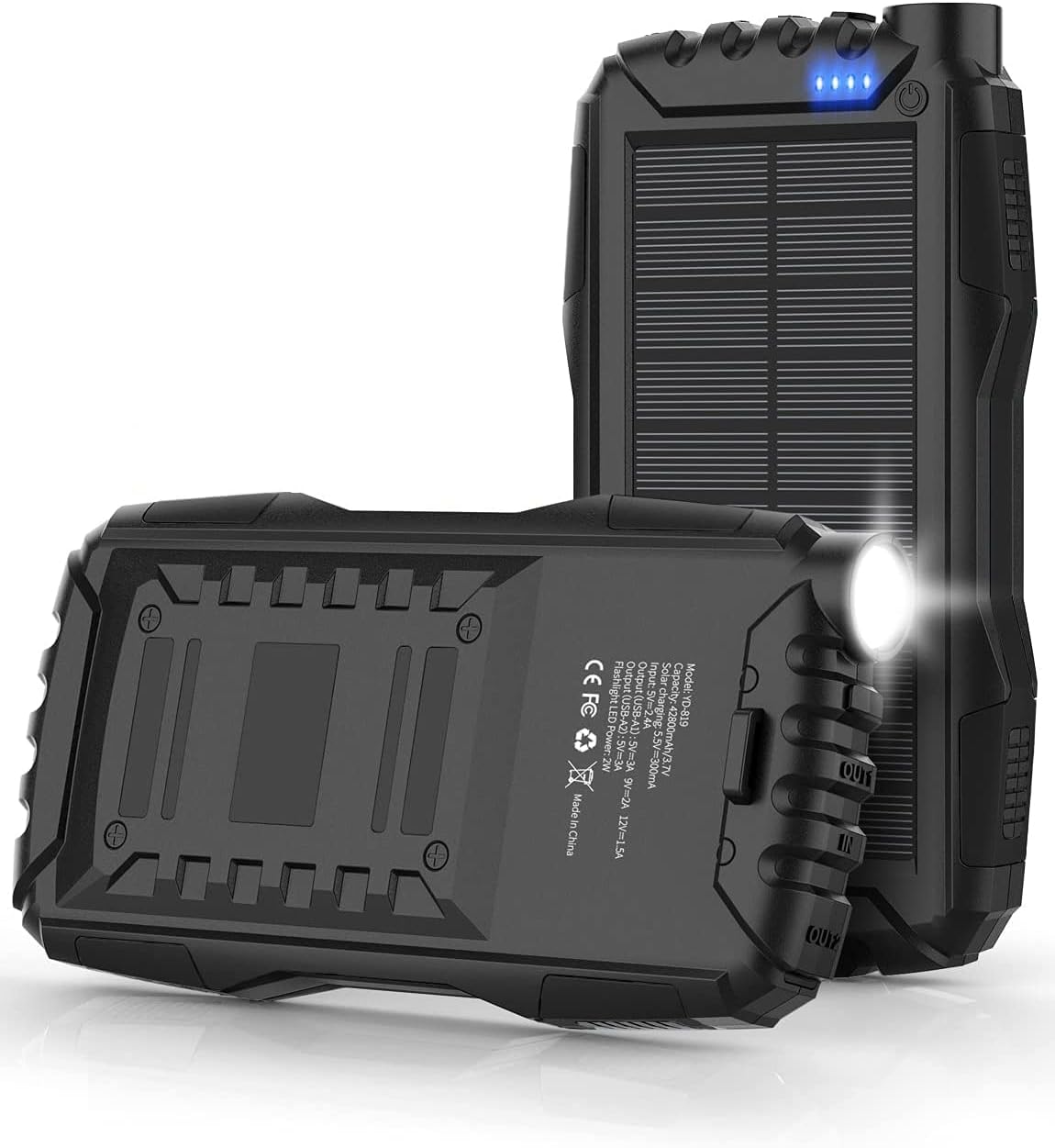 Solar Charger Power Bank 42800mAh with Bright Flashlight