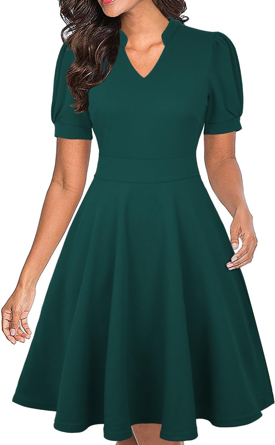 Mokayee Womens Summer Short Puff Sleeve Fit and Flare Dress