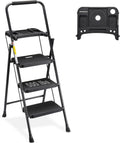 HBTower 3 Step Ladder with Tool Tray - Lightweight 500lb Capacity