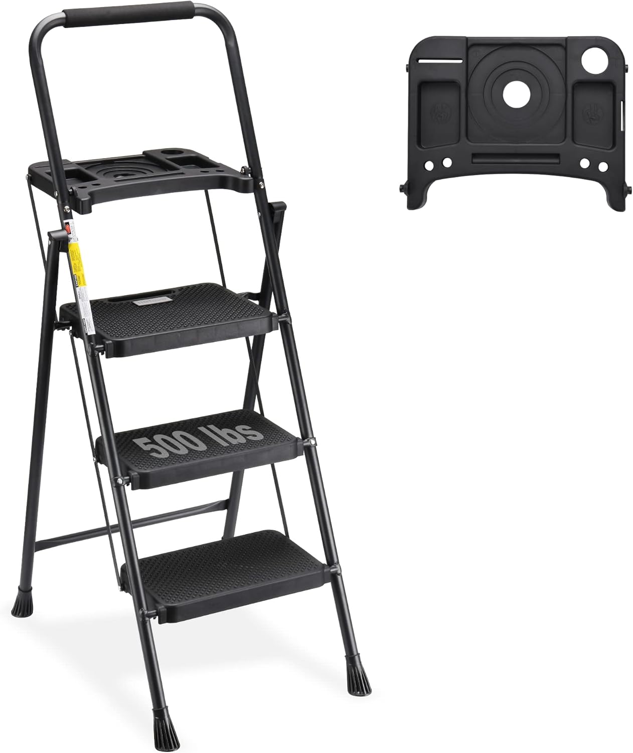 HBTower 3 Step Ladder with Tool Tray for Home and Office Use