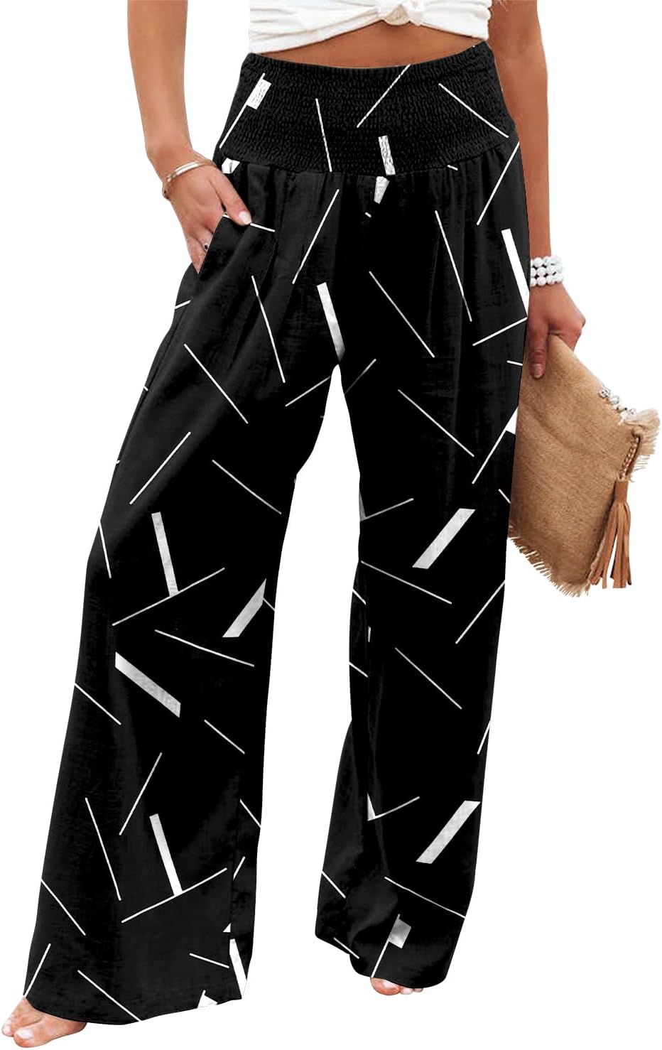 Angerella Womens Elastic High Waisted Palazzo Pants for Comfort