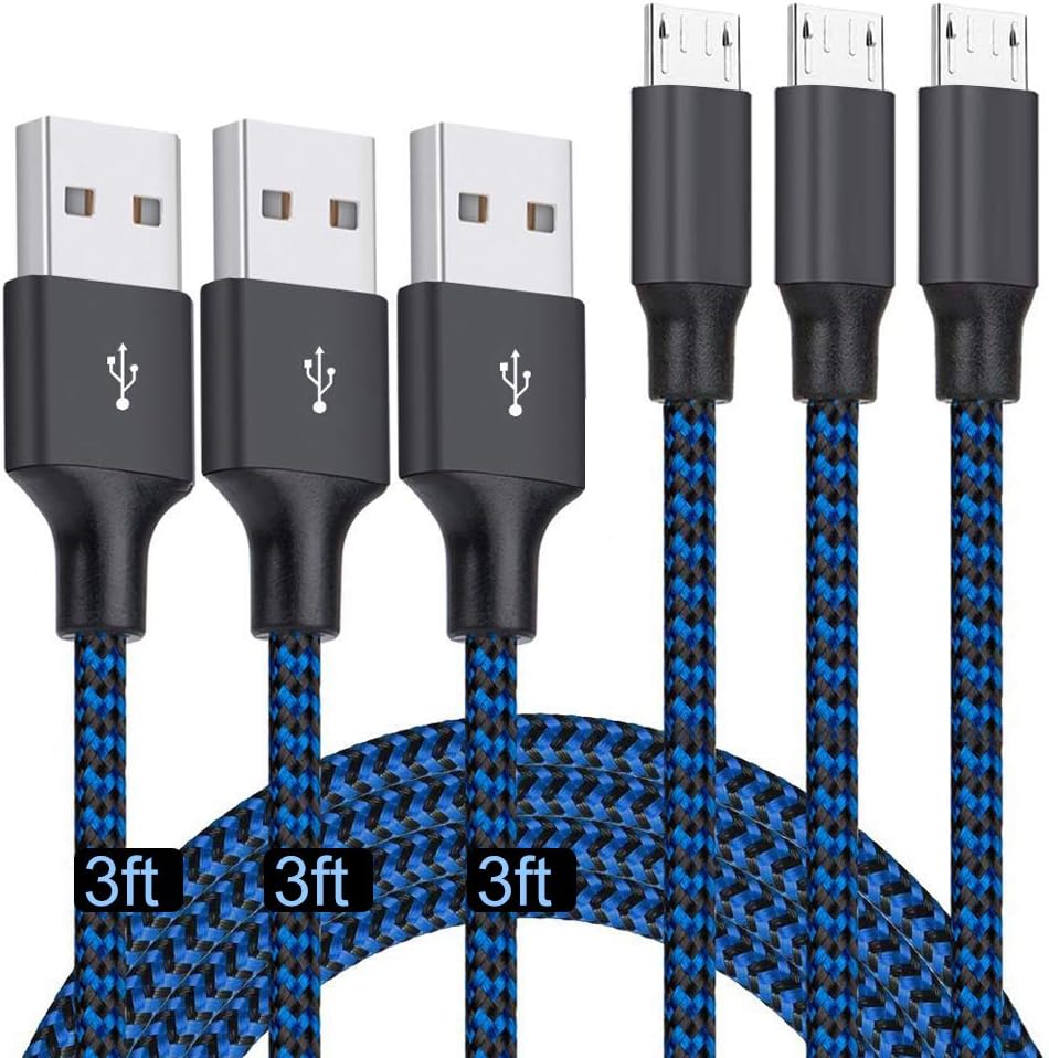 High Speed Nylon Braided Micro USB Cables - 3Pack