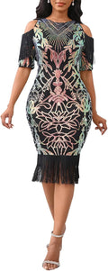 Cololura Elegant Sequin Tassel Bodycon Midi Dress - Party Ready Formal