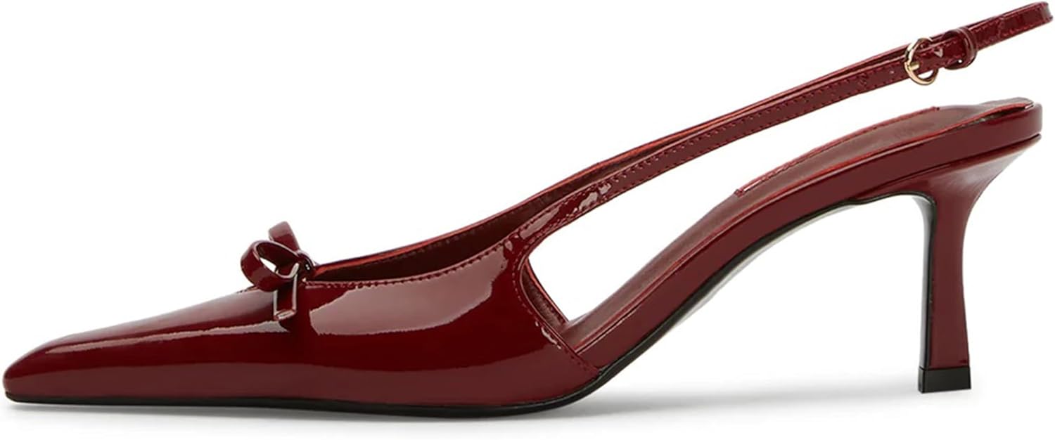 Slingback Heels for Women with Bow Ankle Strap and Pointed Toe