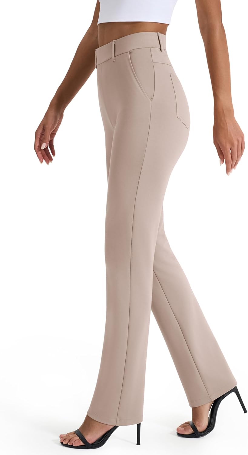 AFITNE Women's Dress Pants: Stretchy Straight Leg Yoga Slacks