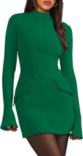 OFEEFAN Women's Fall Long Sleeve Mock Neck Bodycon Mini Dress Dresses
