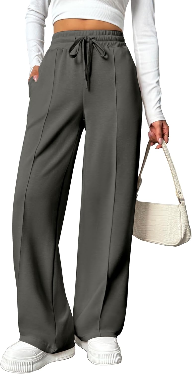 Wide Leg Sweatpants for Women with High Waist and Pockets