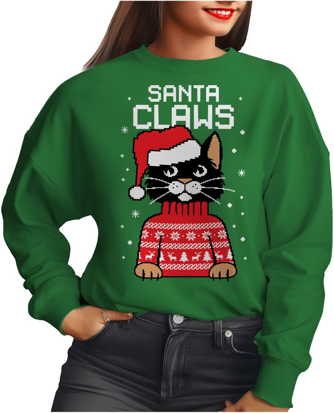Santa Claws Ugly Christmas Sweatshirt | Funny Cat Design