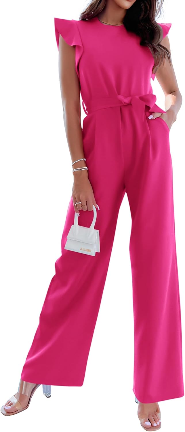 Stylish BTFBM Women Jumpsuits with Ruffle Cap Sleeves and Pockets