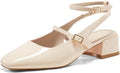 Coutgo Womens Mary Jane Chunky Low Heels Closed Square (Style TJV4)