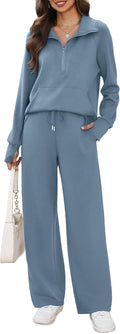 Women's 2 Piece Outfits Lounge Set - Oversized Half Zip Sweatsuit Cozy