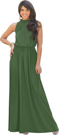 Olive Green Sleeveless Summer Formal Flowy Gown - Plus Friendly