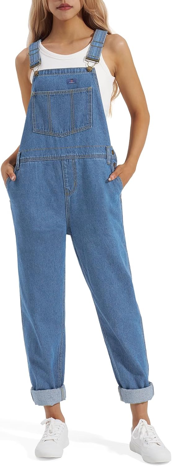 HISEA Loose Fit Denim Overalls for Women with Pockets